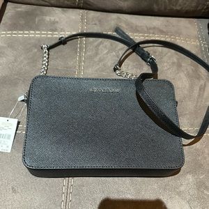 Michael Kors Jet Set Leather Crossbody with Silver Hardware